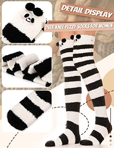 Image of MOGGEI Womens Fun Fuzzy Thigh High Socks, Funny Striped, Over Knee High