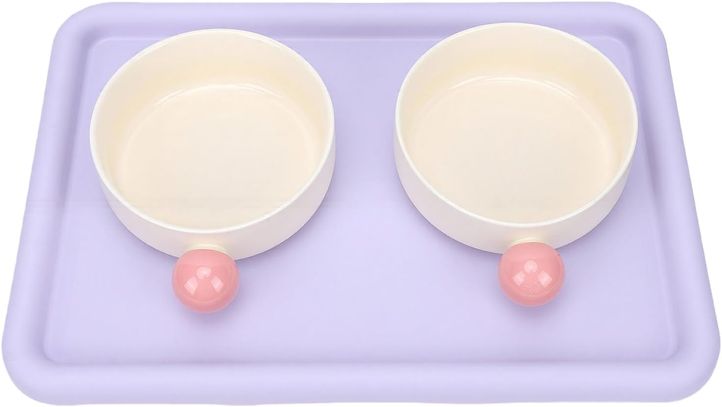 Haofy Elevated Cat Bowl Set 43cm Width for Two Pets Ceramic Bowls with Raised Stand and Wooden Base Pet Feeding Station for Small Apartments, Households, Home Decor Settings