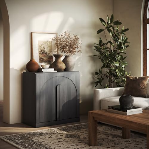 Image of BELLEZE Bijou 31.5 inch Modern Wood Sideboard Cabinet with Arched Doors - Private Storage Sideboard Console for Entryway & Living Room - Hidden Organization, 70lbs Capacity, Ebony