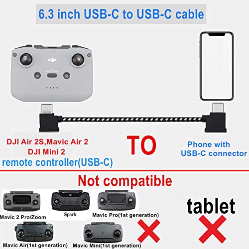 Hanatora 6.3 Inch Usb C To Usb C Remote Controller Cable For Dji Mavic 3,Mini 2,Air 2S,Mavic Air 2,Otg Cell Phone Nylon Braided Rc Data Cord Accessories(Type-C Connector) #TOP1