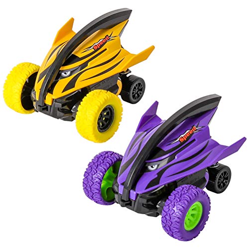 m zimoon Trek auto speelgoed Monster Truck traagheid auto's 360 ° stunt rotatie off-road wrijving aangedreven raceauto's voor kinderen jongens meisjes (2 stuks, geel paars)