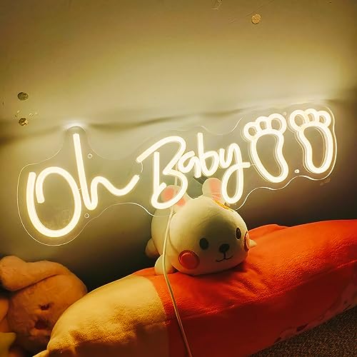 HUMPBACK Oh Baby Neon Sign With a Lovely Little Feet, Oh Baby Light Up Sign for Backdrop & Wall Decor, Oh Baby Led Sign for Baby Shower & Gender Reveal, Birthday Party Decorations, 20 x 6.5 inches
