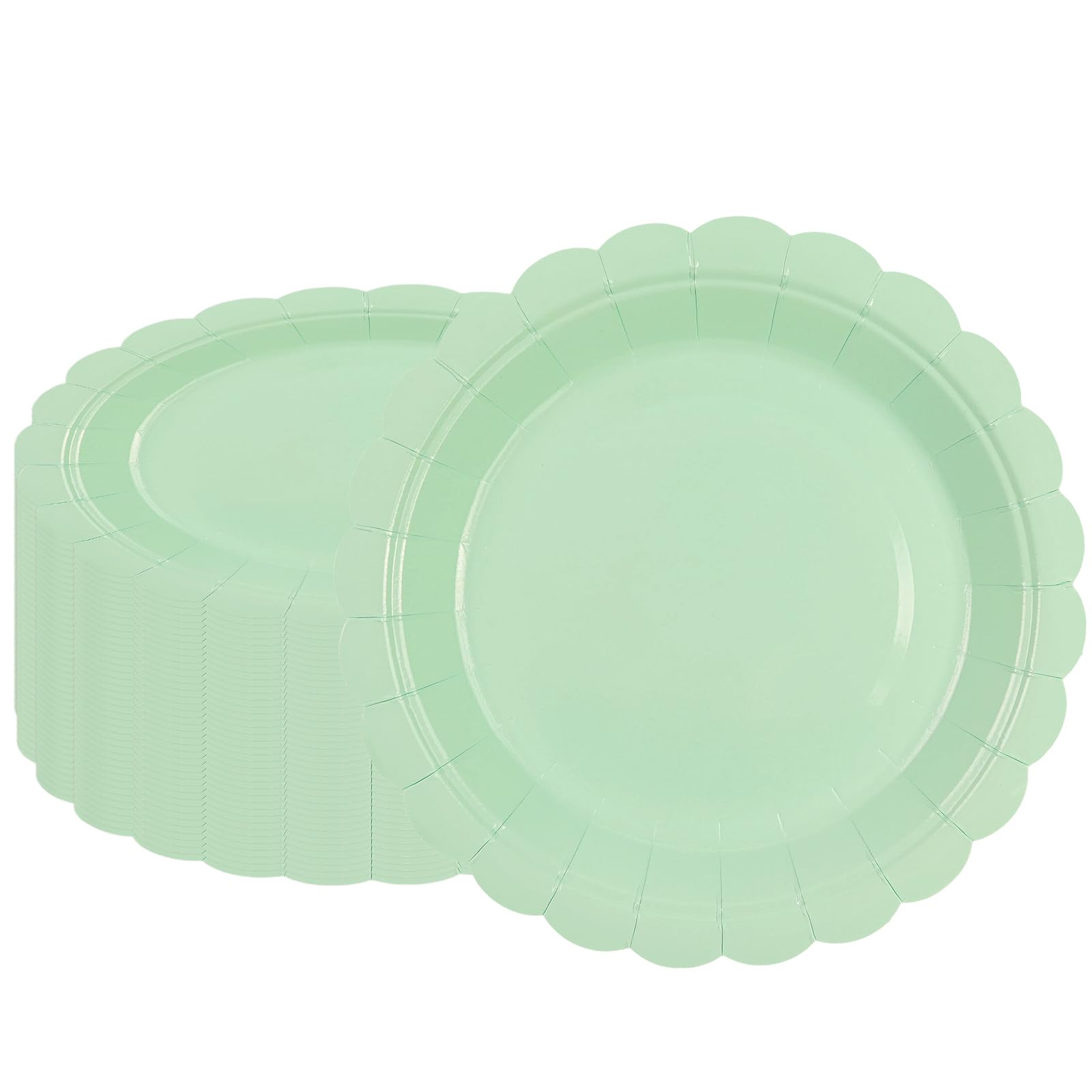 Assiettes en carton vert festonnées pour une décoration de table de mariage champêtre