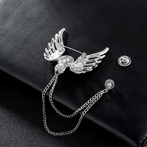 Image of Gothic Halloween Skull Hand Brooch Pin for Women Men Punk Vintage Crystal Skeleton Tassel Chain Lapel Pins Dark Skull Brooches Sweater Suit Accessory