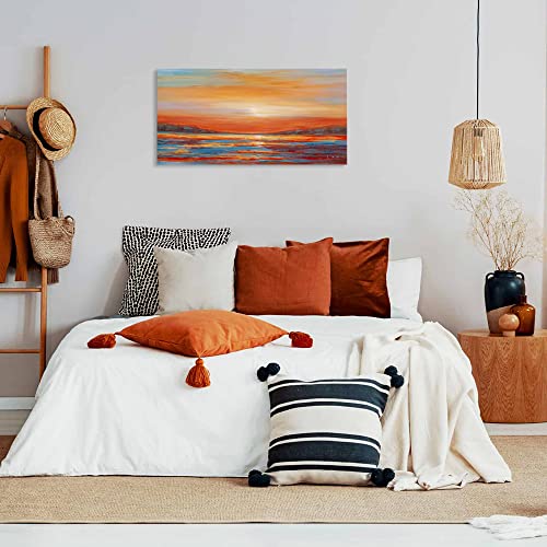 Colorful Ocean Sunset Abstract Beach Wall Art For Living Room Orange Red Warm Sunrise Artwork Bathroom Wall Decor Large Beach Posters Picture Over The Bed 20"X40"X1 #TOP5