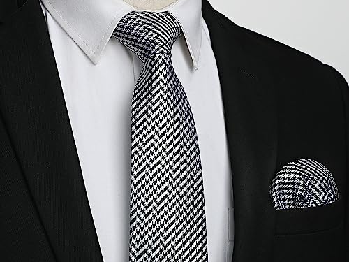 Image of Enlision Mens Ties Stripe Tie and Pocket Square Set Classic Formal Woven Neckties Handkerchief Cufflinks Wedding