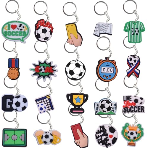 Acuiwer 20 Pezzi Portachiavi Bambini Portachiavi Cartone Animato Calcio Portachiavi Personalizzato Regali di Compleanno per Ragazzi e Ragazze (B-Football-20 pezzi)