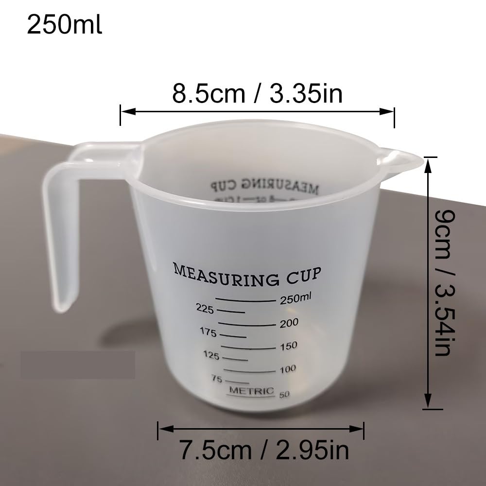 Juego de vasos medidores de plástico de 3 piezas - Vasos graduados con tapa for una medición precisa de líquidos - 1000 ml, 500 ml, 250 ml(3Pcs 250ml)