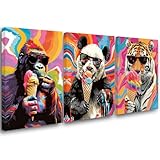 Odeyina Pop Art Animal Canvas Wall Art Prints Set Of 3,Three Different Ice Cream Eating Animals with Sunglasses Aesthetic Poster Decorative For Home Living Room Bedroom-24 x36 Orangutan Panda Tiger