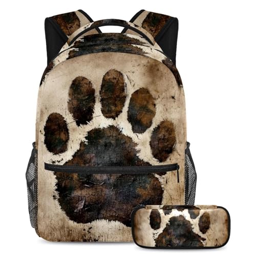 Sac à dos patte de chien et chat avec trousse scolaire pour garçon et fille