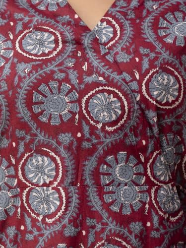 Image of feranoid Floral Print Angrakha 3 Sleeves Flared Kurti