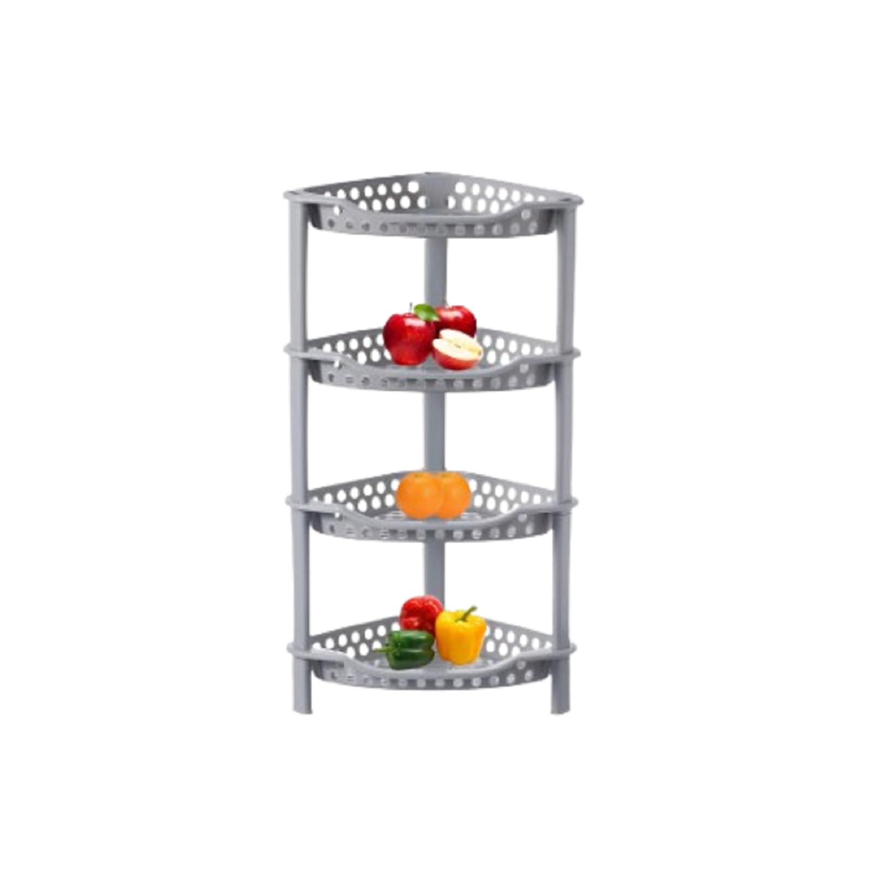 Qualiware 4 Tier Vegetable Fruit Rack Corner Storage Basket Kitchen Utility Stacking Stackable Plastic Trolley Caddy Organizer Grey