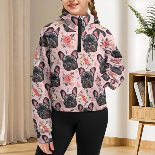 Girls Hoodies Size 5-14Y Hooded Hoodies with Pocket Long Sleeve Half Zip Up Hooded Sweatshirts3