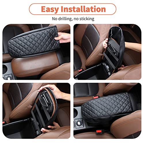 Linskip Center Console Cover Compatible with 2021-2023 2024 2025 Ford Bronco Sport, Leather Armrest Pad Cover for Bronco Sport Interior Accessories(Black Carbon)