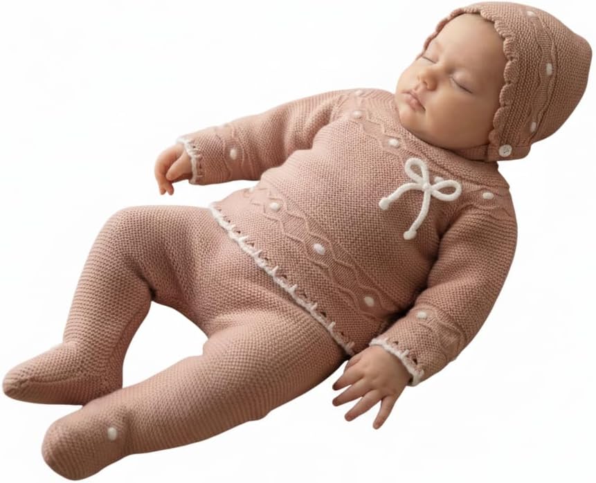 3-Piece Baby Knit Outfit Set Long Sleeve Sweater Pants Hat Newborn Boys and Girls Coming Home - Made in Spain