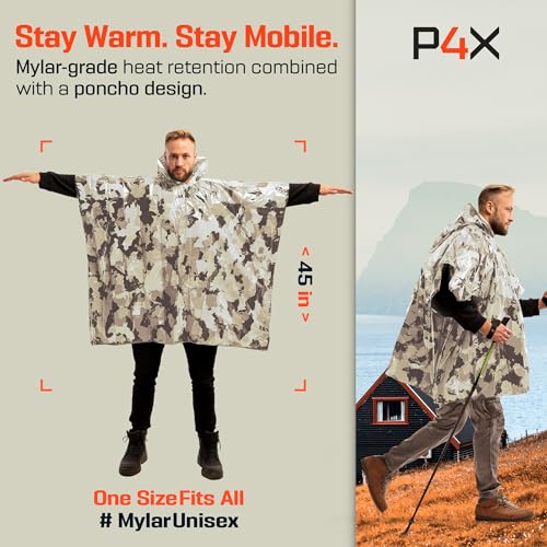 Image of PREPARED4X Emergency Mylar Poncho - Survival Rain Poncho with Hood - Lightweight, Compact, Reusable Emergency Blanket Poncho for Hiking, Camping, Thermal Gear, Car Kit, Outdoors