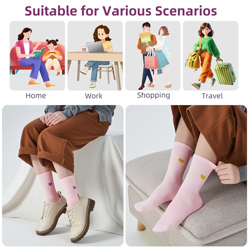 Image of inhees Women's Cotton Crew Socks - 6Pairs Above Ankle Fun Cute Heart Bootie Dress Socks - Gifts for Mother /Her
