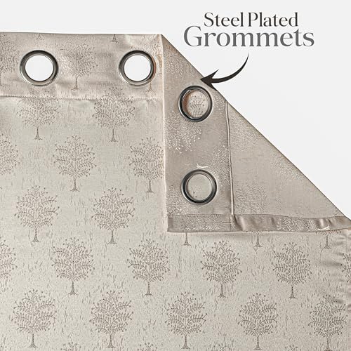 Image of Yellow Weaves 1 Pc Jacquard Tree Eyelet Long Door Curtain - Perfect for Home, Office, Bedroom, Living Room & Balcony - 9 Feet (Brown)