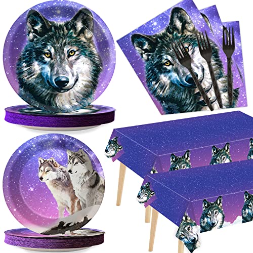 Gisgfim 24 Guests Wolf Birthday Party Decorations Supplies Plates Napkins Tablecloths Tableware Set Disposable Animal Wolf Theme Birthday Decorations Favors For Kids Boys Girls #TOP8
