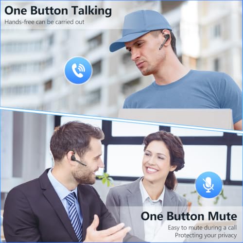 Image of Bluetooth Headset 72H Work Single-Ear Wireless Earpiece for Cell Phone Call | 2 Charging Ways & 500mAh Charging Case,Dual Mic ENC Noise Cancel, Mute Button,V5.1 Hands-Free for Phone and Laptop