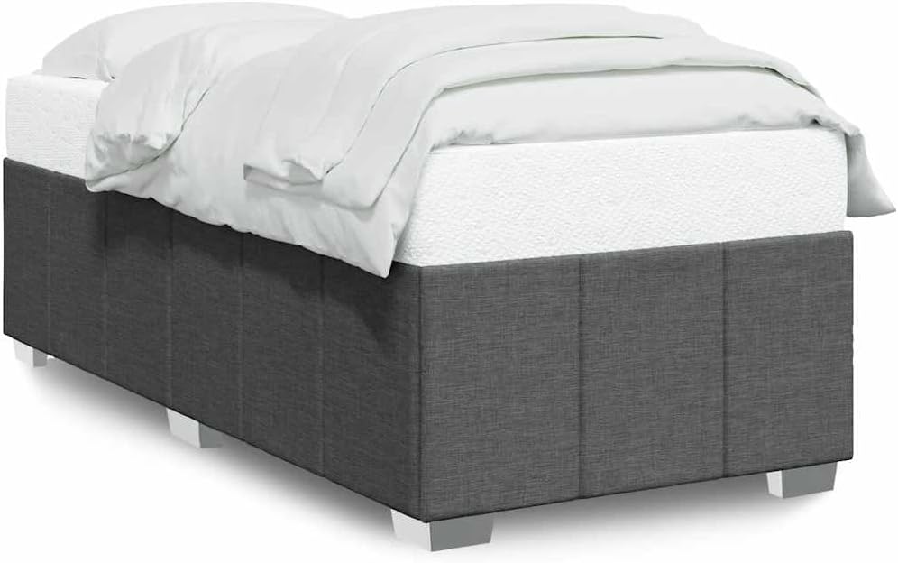 Twin Bed Frame Dark Gray Polyester Upholstery Engineered Wood Platform Foundation with Sturdy Slatted Support Easy-Assembly Modern Minimalist Bedroom Furniture
