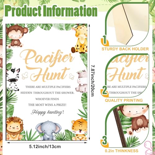 Image of Thyle 51 Pcs Safari Animal Pacifier Hunt Baby Shower Games Jungle Animal Themed Baby Shower Game Decoration Include Hunt Sign and 50 Acrylic Pacifiers Gift Sets for Gender Reveal Party Decor