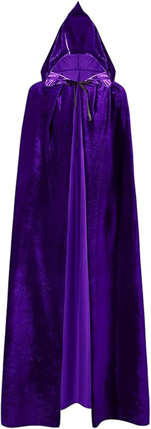 Women Witch Cloak and Hat Costume Set, Velvet Witch Hooded Long Cape Wizard Hat for Halloween Cosplay (Purple, Large)