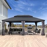 pergola plans 12x12 TOIT EN ACIER GALVANISÉ : Il protège contre l'éblouissement, bloque 98 % des rayons ultraviolets et peut supporter jusqu'à 1200 kg de neige. Le toit est également équipé de crochets permettant de suspendre des objets jusqu'à 10 kg