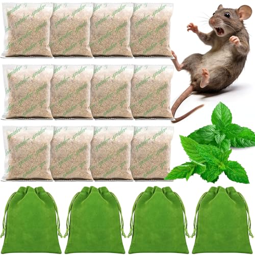 12 Stück Mäuseabwehr mit Pfefferminzöl, Natürliches Mäuse Vertreiben ngiftig und sicher, Ratten Vertreiben mit Garntasche zum Einfachen Aufhängen