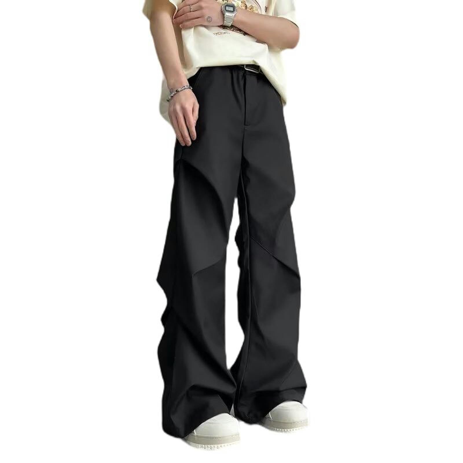 Pantalon d'été pour hommes en noir coupe ample et jambes larges taille L