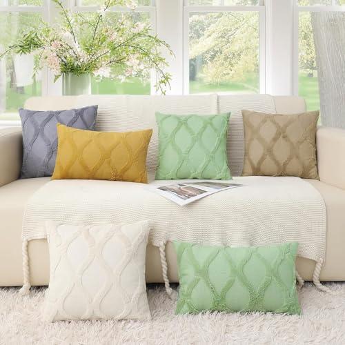 decorUhome Throw Pillow Covers 16x16 Inch Set of 2, Soft Plush Faux Fur Wool Sage Green Couch Pillow Covers, Decorative Neutral Pillow Cases for Bed Sofa Living Room Home Decor