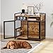 Hundekäfig Möbel, 123 x 76 x 110cm Hundebox Zuhause mit 2 Türen 2 Schubladen 1 Arbeitsplatte, Hundegitter mit Schwenkbaren Hundenäpfe, Hundehütte, Dekorative Haustierkiste für den Innenbereich