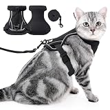 PAWIVID Harnais et de Laisse pour Chat   Gilet pour Chat Réglable Anti évasion avec Bandes Réfléchissantes, Contrôle Facile et Marche en Toute Sécurité pour Chats Collier de Chaton de Voyage (Noir, S)