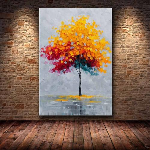 Toile decoration murale arbre de vie peinture réfléchissante feuille colorée 60x80 - 4