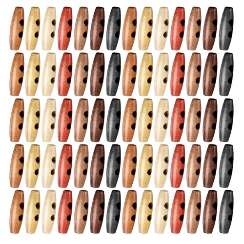 70Pcs 40mm Oval Wooden Horn Toggle Buttons, 7 Colors
