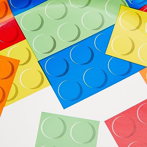 Image of Bold & Bright Building Blocks Birthday Round Dessert Plates - 7 inch (Pack of 8) - Vibrant & Fun-Themed Party Tableware - Perfect for Kids' Milestone Celebration