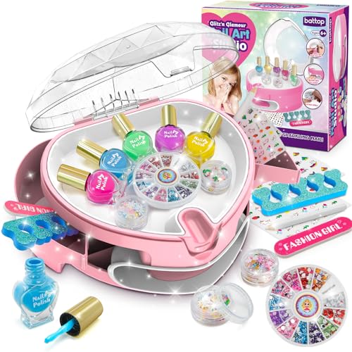 Dkinghome Nail Art Kit Kinder Wasserbasis Nagellack für Kinder Spielzeug Alter 6 7 8 9 10 11 12 Mädchen Nägel Lack-Sets Nägel Salon Craft Kits für Mädchen Geburtstag Weihnachten Geschenke Pink
