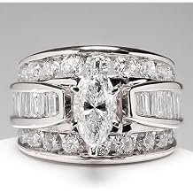 18K White Gold Plated Luxury Marquise Cut Cubic Zirconia CZ Shiny Full Diamond Multi Row Eternity Engagement Wedding Band Promise Ring for Women ST.526 US Code 8