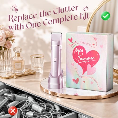 Image of Risina 5-in-1 Bikini Trimmer for Women, Self Care Gifts, Full Body Shaver | IPX7 Waterproof, Rechargeable, Ceramic Blades, 5 Heads: Body, Facial, Curved, Nose Hair and Detail; Travel Ready
