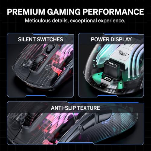 Image of RGB Magnetic Charging Dock Gaming Mouse, 12K DPI, PAW3311 Sensor, Tri-Mode Wireless, 6 Programmable Buttons, Ultra-Light 72g for PC /Mac (Black- Transparent)
