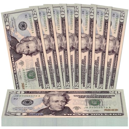 $20 100 PCS Fake Money Prop Money Play Money,Realistic Dollar Bills for Kids Pretend Play - Movie, Magic, Music Video,Board Game, Number Learning Education Toys