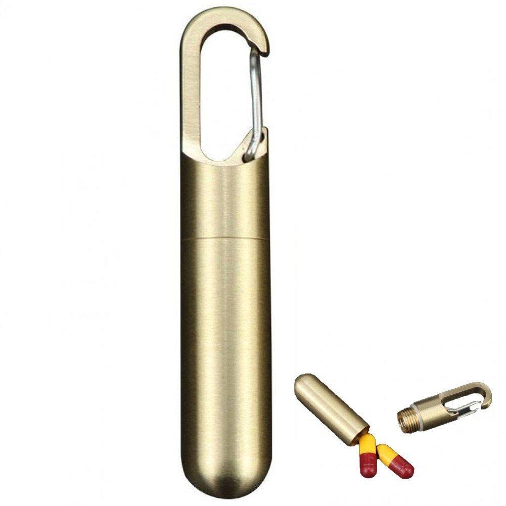 Ericetion As Shown Portable Mini Brass Sealed Capsule Waterproof Pill Box Camping Firstaid Pendant Travel Outdoor Portable Pill Case
