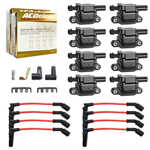 MAS Set of 8 Ignition Coils Pack & Platinum Spark Plugs & Wires Compatible with Chevy GMC Cadillac Camaro Corvette Express Avalanche Silverado V8 Replacement for UF413 12611424 12570616 by MAS - Used condition - US$155.00