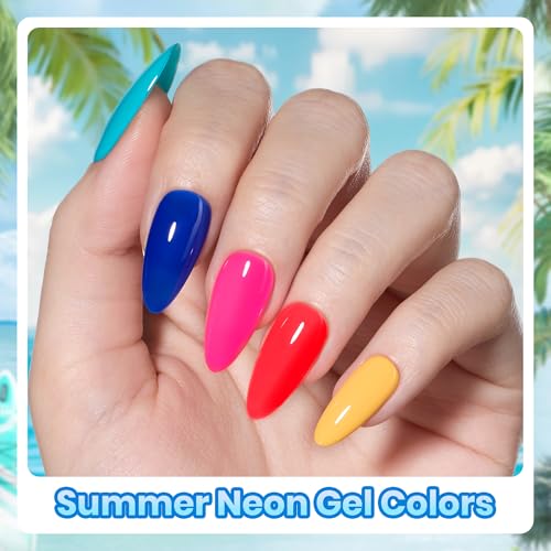 Image of Beetles Neon Gel Nail Polish - Dreamy Summer Nails Art, 6 Colors Hot Pink Blue Yellow Green Summer Gel Nail Polish Set, Soak Off UV LED Bright Rainbow Neon Nails Art, Long-Lasting Manicure Salon