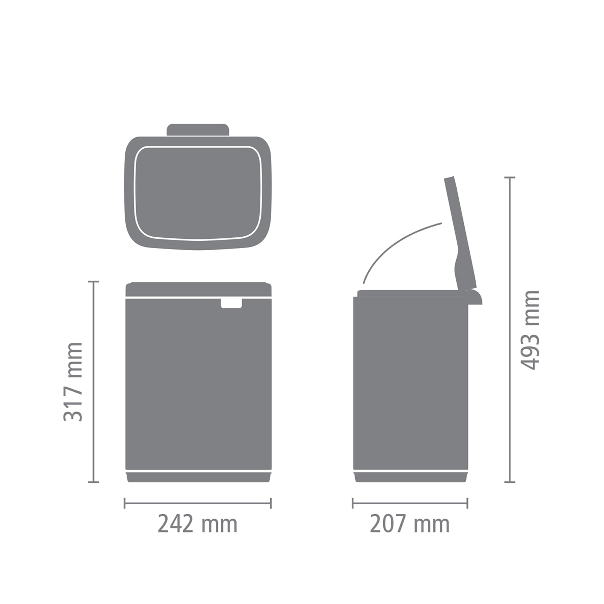 Brabantia Pattumiera Bo 7L - Piccolo ed elegante - Apertura e chiusura soft - Igienico e poco ingombrante - appendibile a parete - Per bagno, toilette, camera da letto - Matt Black