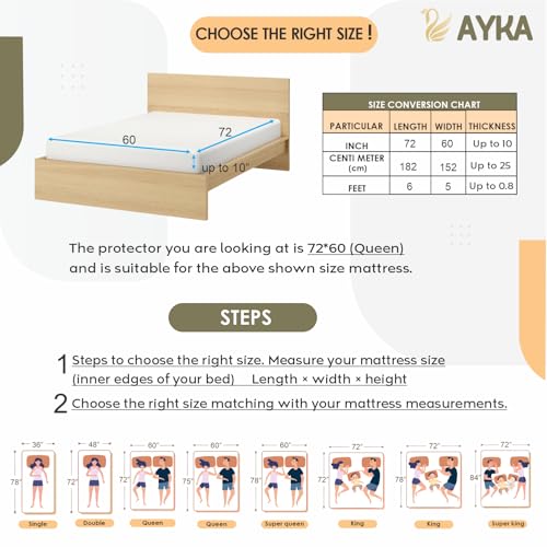 Image of Ayka 100% Waterproof Cotton Terry Mattress Protector Queen Size Breathable Hypoallergenic Noiseless Ultra Soft Fitted Bed Protector 72x60 inch Mattress Cover /Bed Cover (White, Queen (72 * 60 inch))