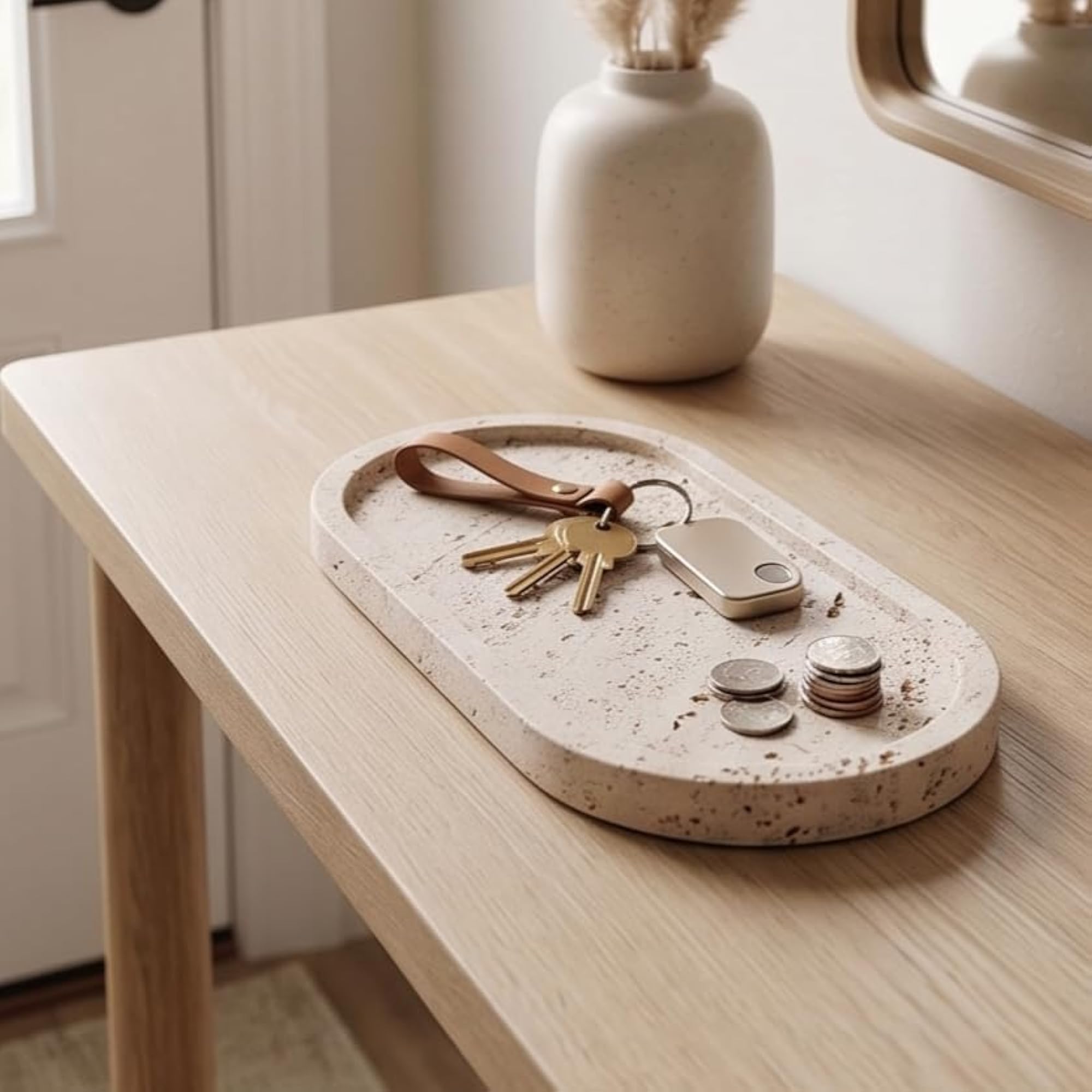 Oval Marble Vanity Tray, Beige, 12x6x1 Inch