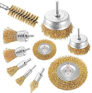Drill Wire Wheel Brush Set, 10pcs Brass Coated Wire Brush Wheel Set, Cup Brush and Tube Brush Kit for Cleaning, Rust Removal, Polishing, Deburring & Paint Removal