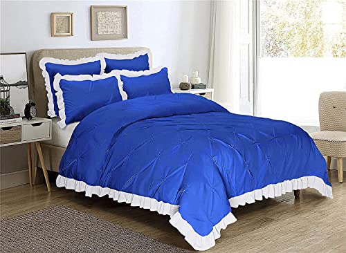Image of 300 TC Pinch Ruffle 2 Tone Duvet /Razai /Blanket Cover with 2 Pillow Cover- 100% Cotton (Zipper Closure) Razai Cover 3 PC Set, Soft & Lightweight-Queen Size White /Royal Blue