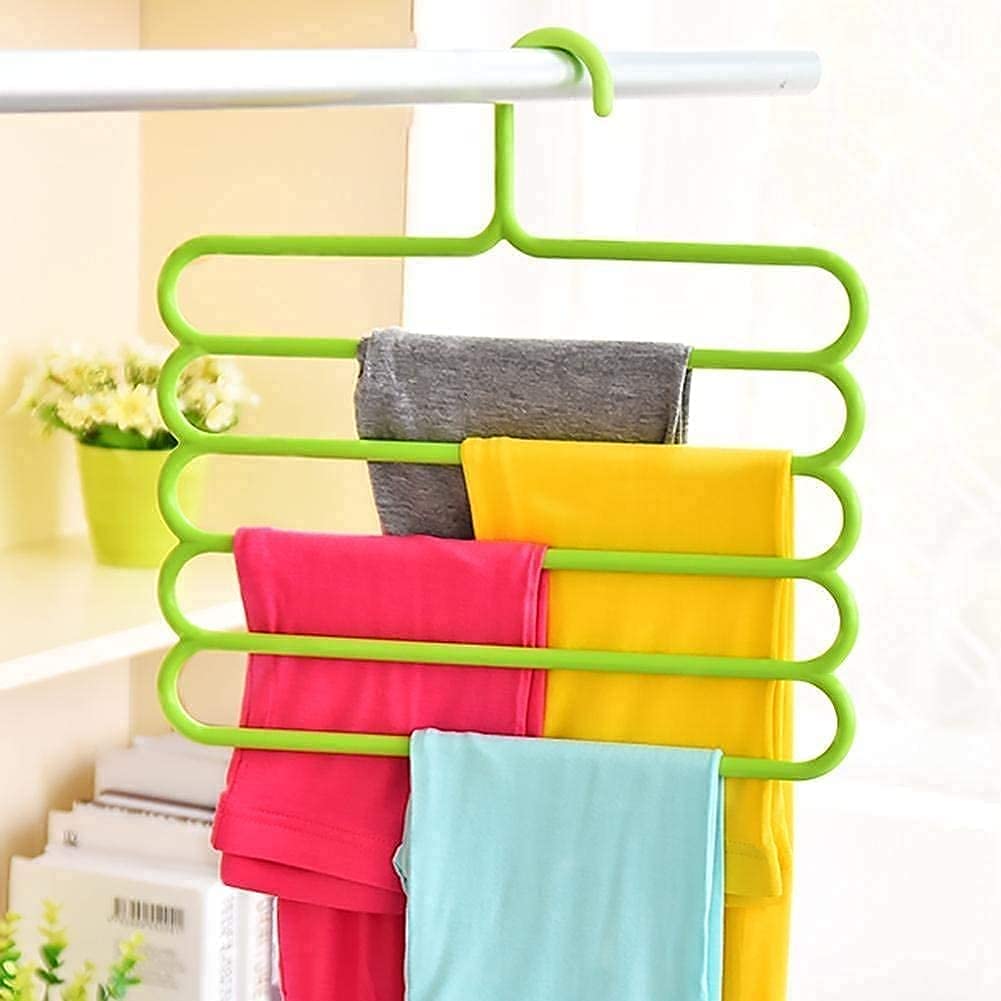 M&E Plastic 5 Multilayer Hanger for Clothes Hanging ( 5 Pcs ), Cloth Hanger for Wardrobe, Hanger for Clothes Shelf, Multipurpose Hanger Organizer, 5 in 1 Magic Hanger for Wardrobe (5 NOS)